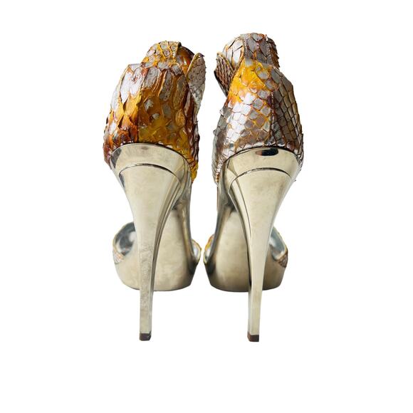New Massimo Dogana Snake Leather Heel Sandals Size 9.5 US  Silver / Yellow Color - Picture 9 of 16